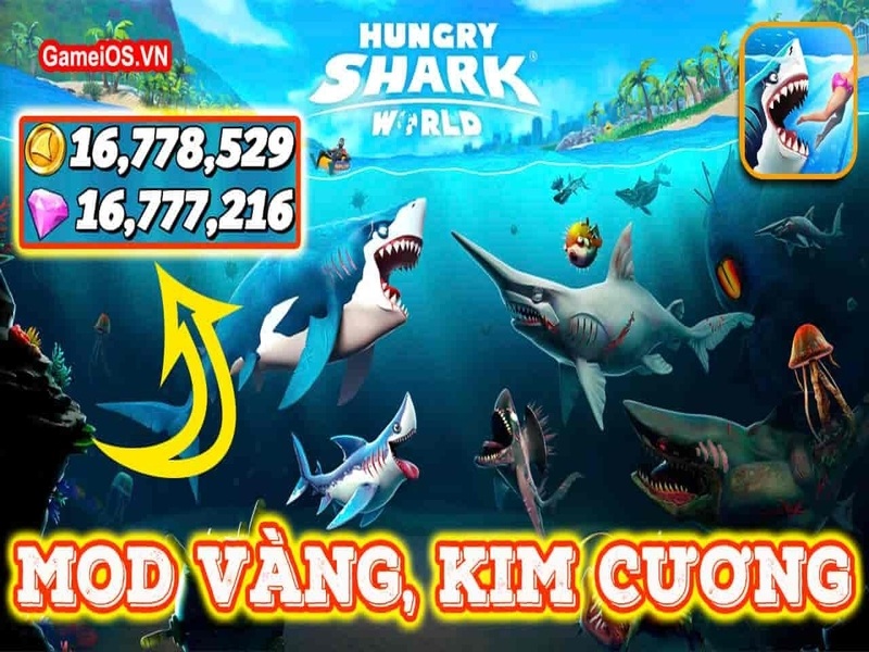 Hungry Shark World Hack Vô Hạn Tiền và Kim Cương