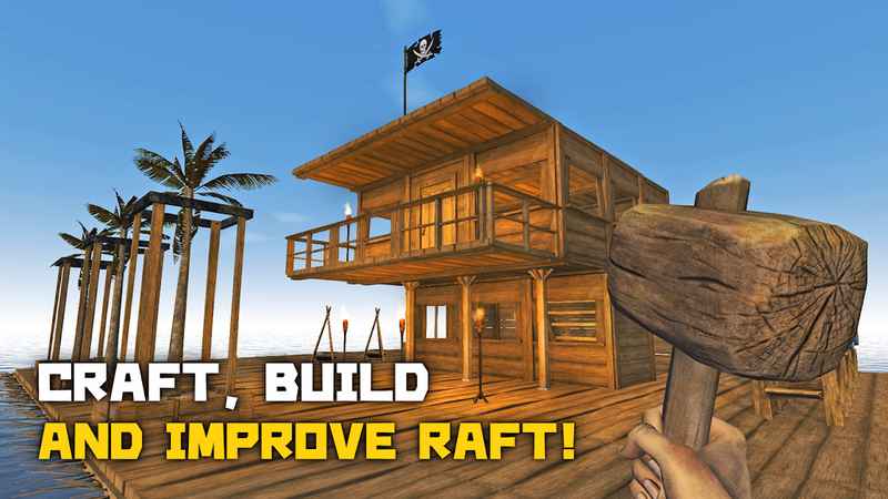 Tải Hack Survival on Raft (Vô Hạn Tiền, Mod Menu) v368 Gameplay Hack Survival on Raft khi thu gom vật liệu trên biển
