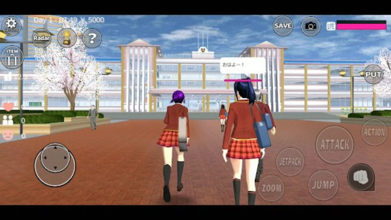 Tải Sakura School Simulator APK v1.048.11 Miễn Phí Cho Android Gameplay Sakura School Simulator với các nhân vật học sinh trong khuôn viên trường