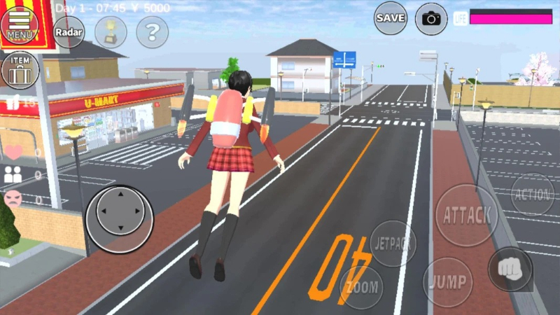 Tải Sakura School Simulator APK v1.048.11 Miễn Phí Cho Android Nhân vật Sakura School Simulator sử dụng jetpack khám phá thị trấn 3D