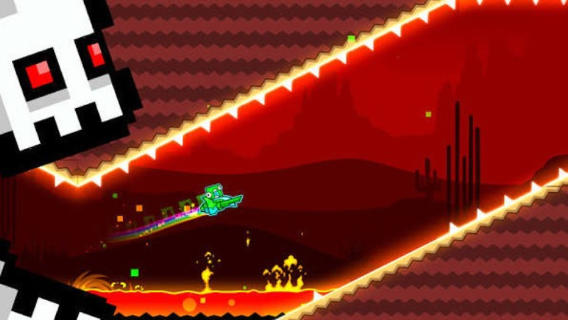 Tải Geometry Dash SubZero APK v2.2.148 Miễn Phí Cho Android Nhân vật nhảy qua hàng gai trong Geometry Dash SubZero